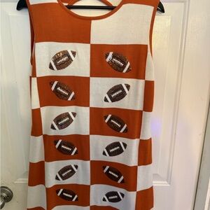 QUEEN OF SPARKLES Burnt Orange and White Football Dress